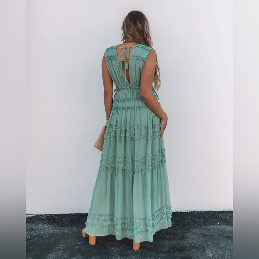 VICI Dance On Air Ruffle Tiered Maxi Dress | Sage | Small - Picture 2 of 9